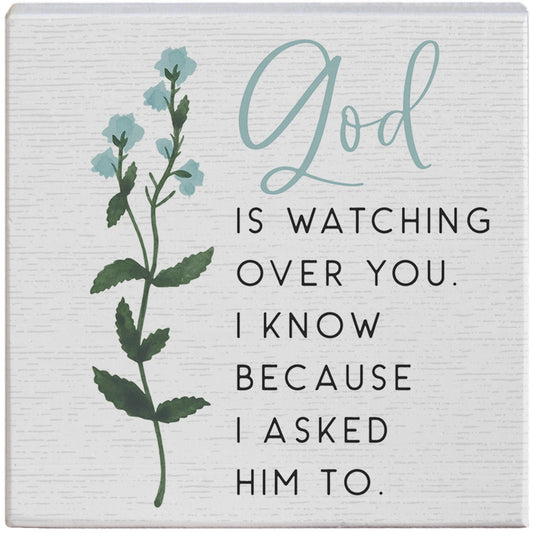Wood Block "God is watching over you"