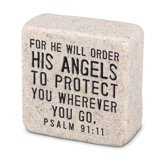 Scripture Stone "For He will order His Angels"