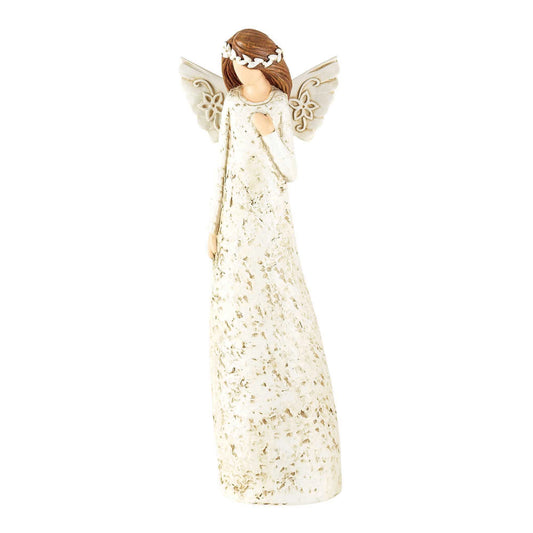 Ivory Resin Angel Figurine with Hand On Heart
